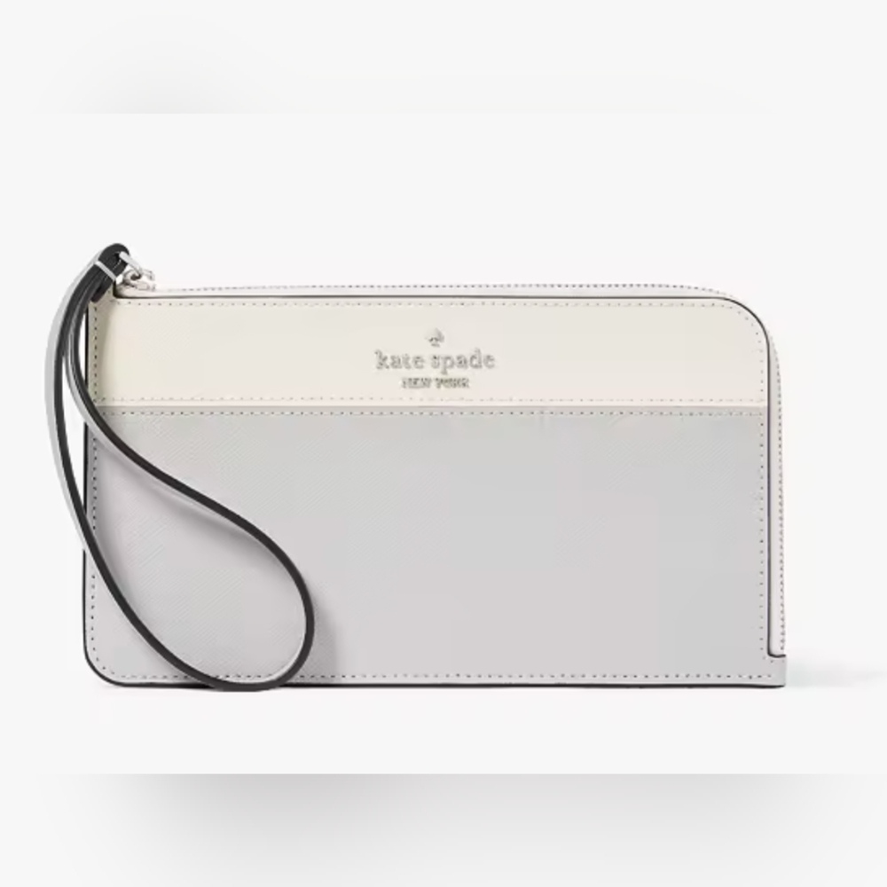 🆕 KATE SPADE Lucy Medium L-Zip Wristlet Platinum Gray